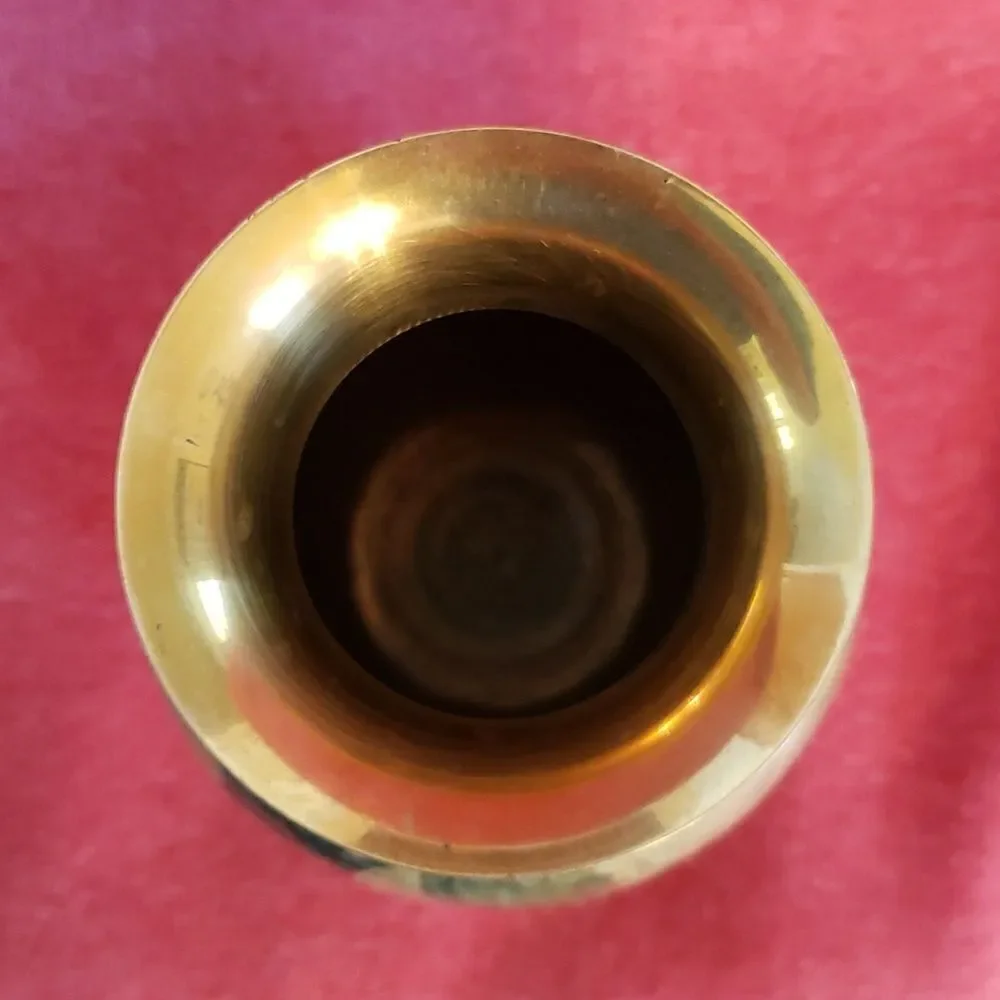 Pretty Vintage Brass Vase with Pearlescent Outer Design - Picture 8 of 12